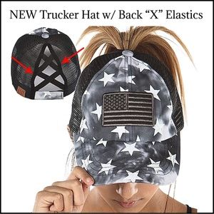 NWT- Trucker Hat w/ Crisscross Back, Adjustable, Comfortable. USA Flag Patch.